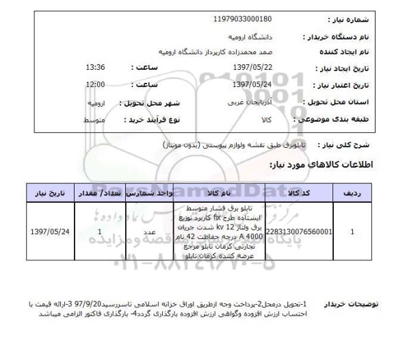 استعلام,  تابلو برق طبق نقشه و لوازم پیوستی