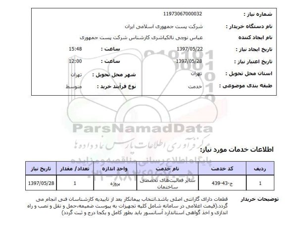 استعلام , استعلام سایر فعالیت های تخصصی ساختمان