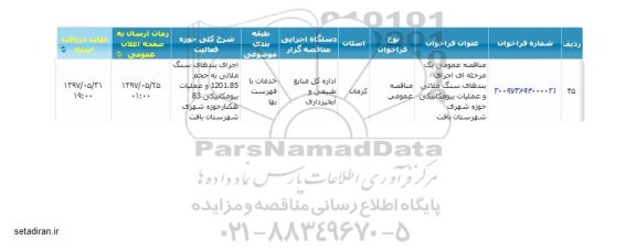 مناقصه، مناقصه احداث بندهای سنگ ملاتی و عملیات بیومکانیکی ...