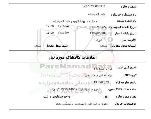 استعلام, مرغ پرکنده تازه 