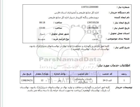 استعلام,خدمات پشتیبانی جنگل داری