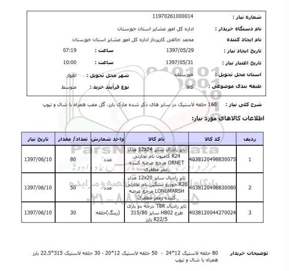 استعلام , استعلام لاستیک ...