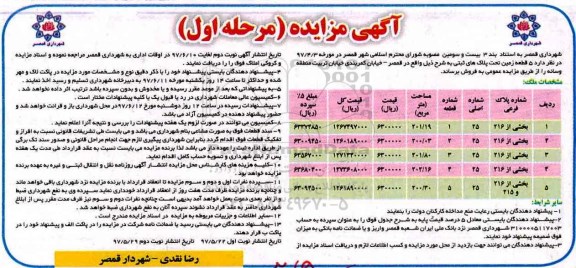 مزایده,مزایده 5 قطعه زمین تحت پلاکهای ثبتی نوبت دوم 