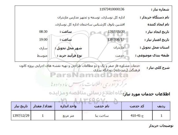 استعلام, خدمات مشاوره فاز صفر و یک و دو مطالعات طراحی و تهیه نقشه های اجرایی 