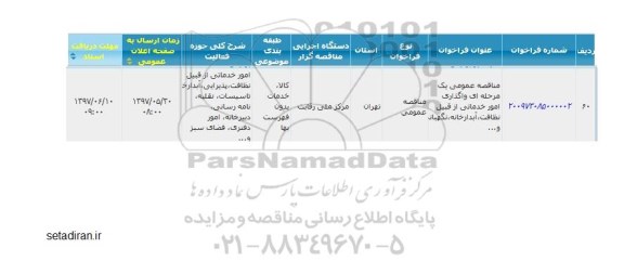 مناقصه عمومی, مناقصه عمومی واگذاری امور خدماتی از قبیل نظافت، آبدارخانه، نگهبان و...