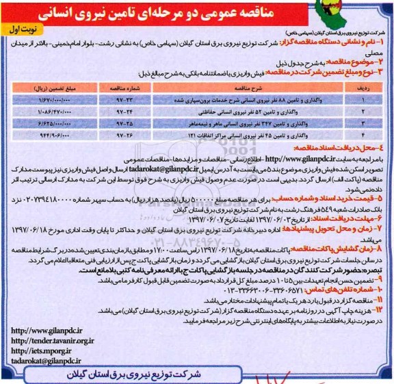 مناقصه عمومی, مناقصه عمومی تامین نیروی انسانی 