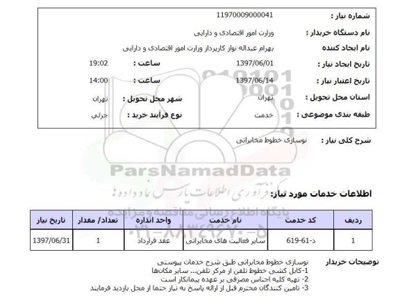 استعلام , استعلام نوسازی خطوط مخابراتی ...