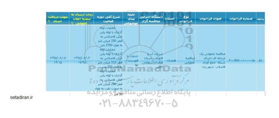 مناقصه عمومی, مناقصه  اجرای شبکه جمع آوری فاضلاب ...