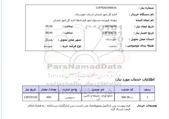 استعلام, ​جمع آوری، تصفیه و تامین آب