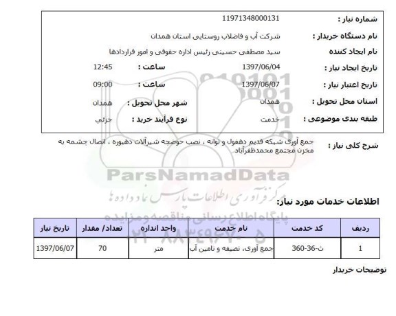 استعلام , استعلام جمع آوری شبکه قدیم دهفول و توانه ...