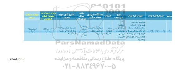 مناقصه , مناقصه عمومی آزادسازی تصرفات حریم و بستر رودخانه های استان