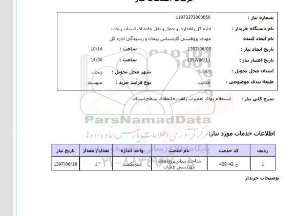 استعلام, استعلام بهای تعمیرات راهدار خانه ...