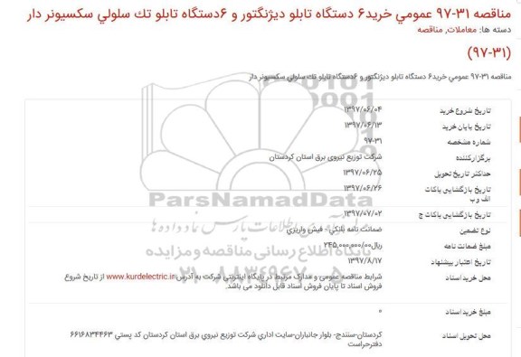 مناقصه خرید6 دستگاه تابلو 