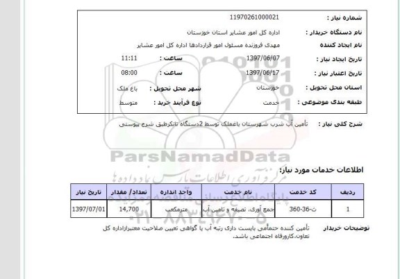 استعلام, تامین آب شرب