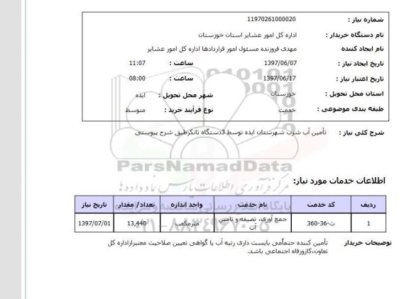 استعلام, تامین آب شرب