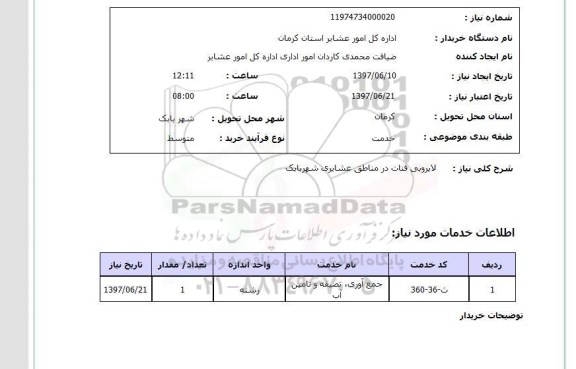 استعلام,استعلام لایروبی قنات در مناطق عشایری