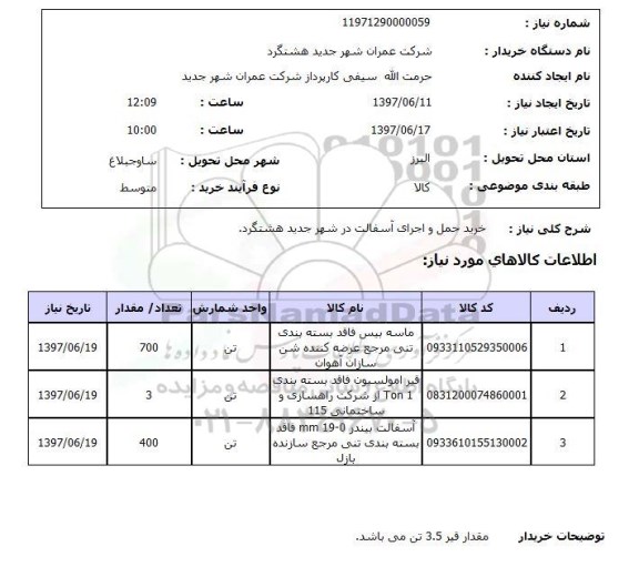 استعلام , استعلام حمل و اجرای آسفالت ...