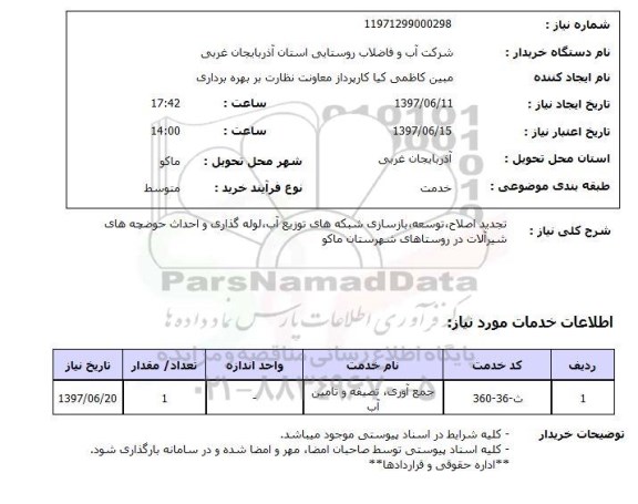 استعلام,توسعه, بازسازی شبکه های توزیع آب