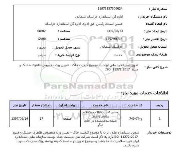 استعلام, تدوین استاندارد ملی ایران با موضوع کیفیت خاک