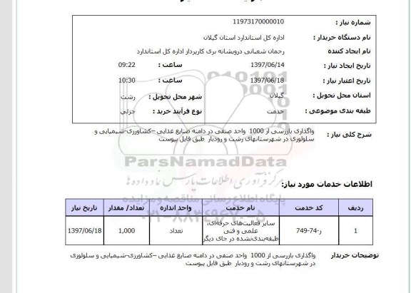 استعلام, واگذاری بازرسی از 1000 واحد صنفی در دامنه صنایع غذایی ...