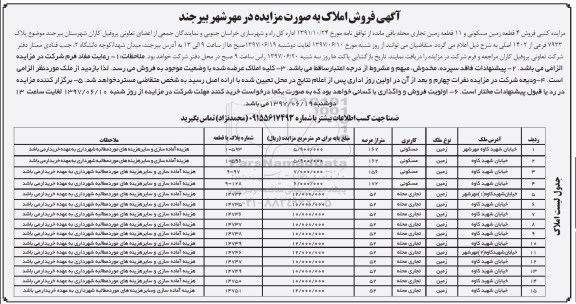 مزایده, مزایده فروش 4 قطعه زمین مسکونی و 11 قطعه زمین