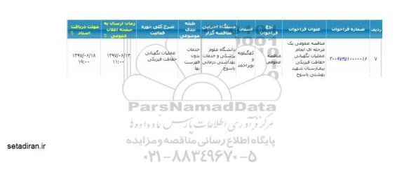 مناقصه انجام عملیات نگهبانی حفاظت فیزیکی