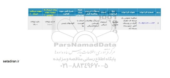 مناقصه, مناقصه حفاری گالری در روستای ...