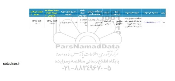 مناقصه عمومی یک مرحله ای تجهیز چاه