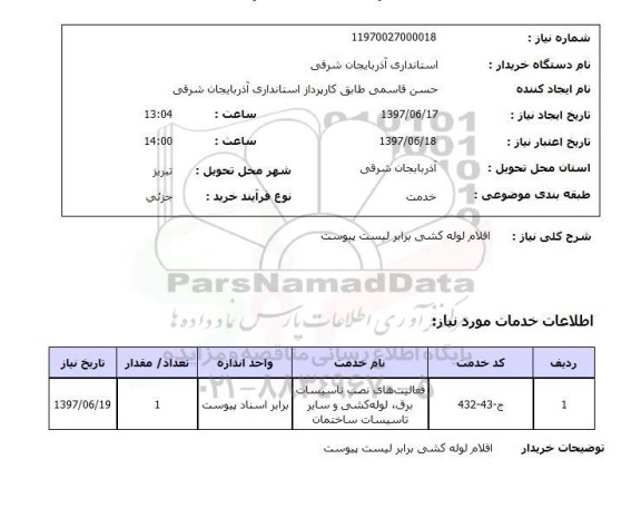 استعلام, اقلام لوله کشی 