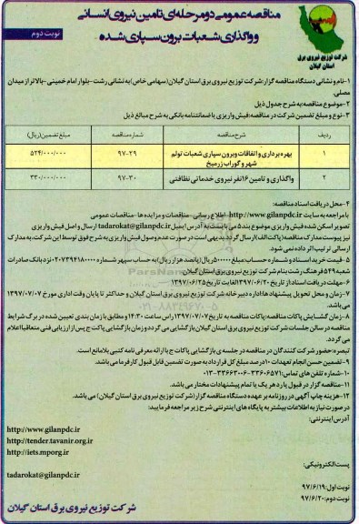 مناقصه عمومی, مناقصه بهره برداری و اتفاقات و برون سپاری شعبات و ... - نوبت دوم