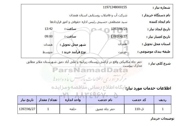 استعلام ,استعلام حفر چاه مکانیکی واقع در اراضی روستای ...