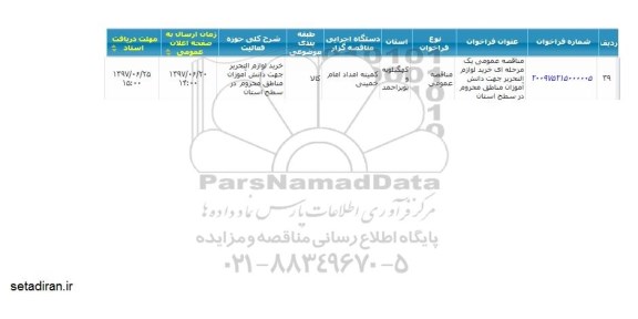 آگهی فراخوان مناقصه عمومی, فراخوان مناقصه خرید لوازم التحریر دانش آموزی