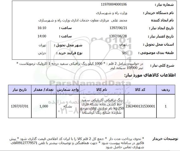 استعلام, رنگ ترافیکی سفید  و تینتر 