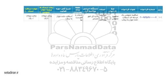 مناقصه عمومی, مناقصه آسفالت جاده ...