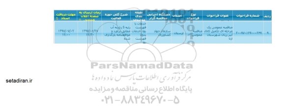 مناقصه عمومی, مناقصه تکمیل کانال آببر زرنان