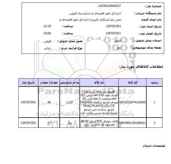 استعلام, کفپوش پی وی سی و کاغذ دیواری 