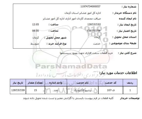 استعلام, خرید قطعات سخت افزاری جهت بهبود سیستم ها 