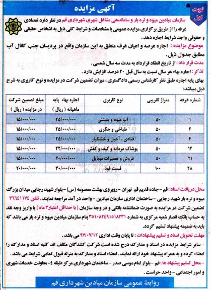 مزایده, مزایده تعدادی غرفه