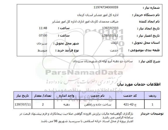 استعلام ,  استعلام ساخت دو دهنه آبرو لوله ای ...