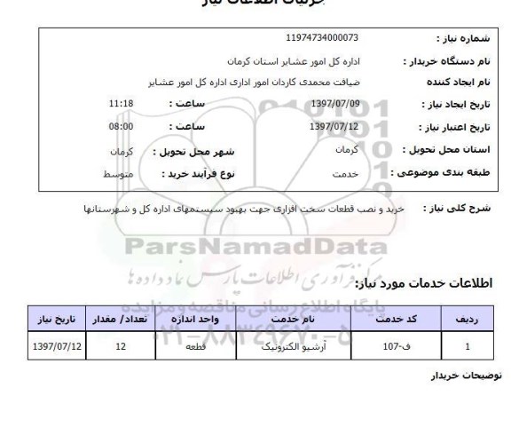 استعلام, خرید و نصب قطعات سخت افزاری