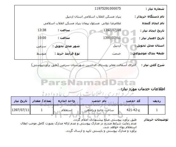 استعلام, اجرای آسفالت معابر روستای