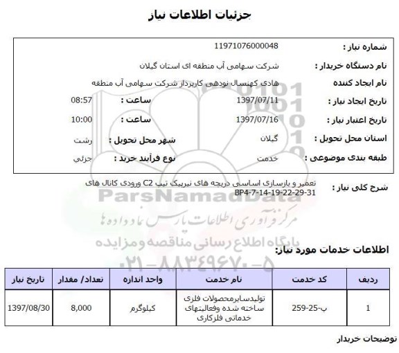 استعلام, تعمیر و بازسازی اساسی دریچه های نیرپیک تیپ C2