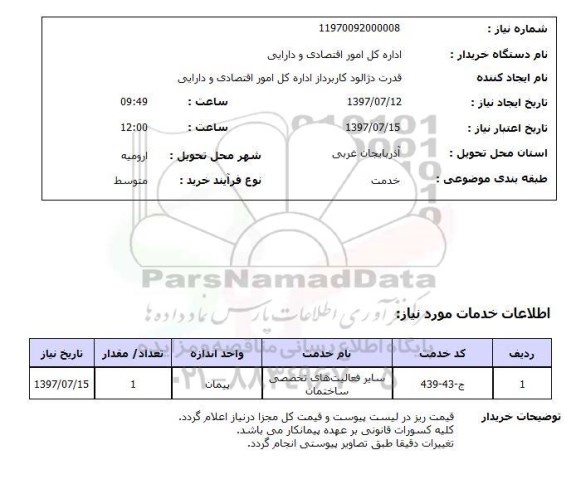 استعلام, استعلام سایر فعالیت های تخصصی ساختمان 