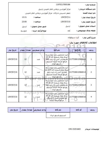 استعلام, استعلام کیت سرولوژی 