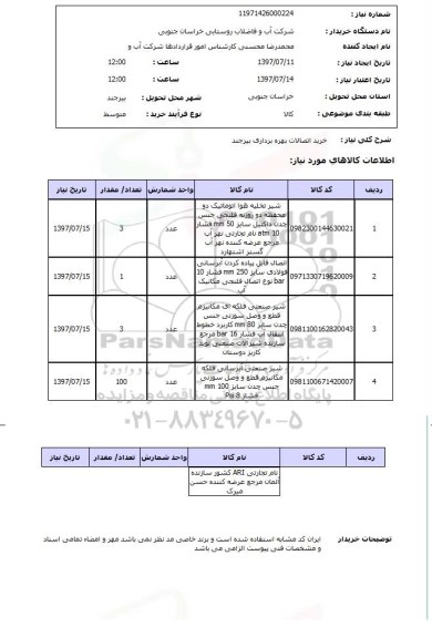 استعلام, خرید اتصالات بهره برداری