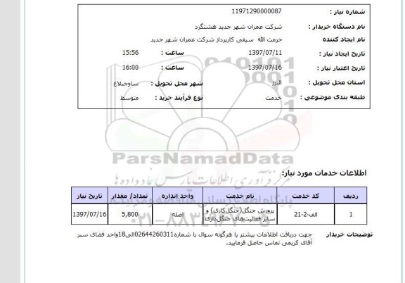 استعلام ، استعلام پرورش جنگل