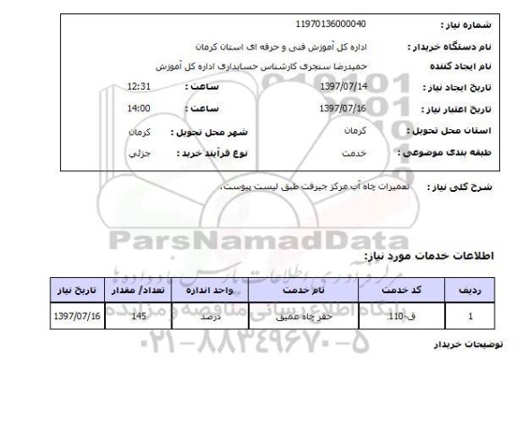 استعلام,تعمیرات چاه آب