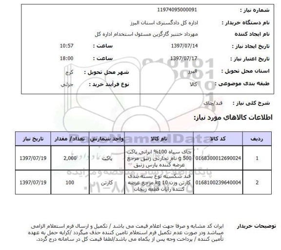 استعلام; استعلام قند/چای...