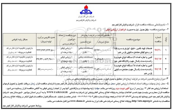 مناقصه خدمات تهیه ، تامین ، طبخ ، توزیع و سرو غذا