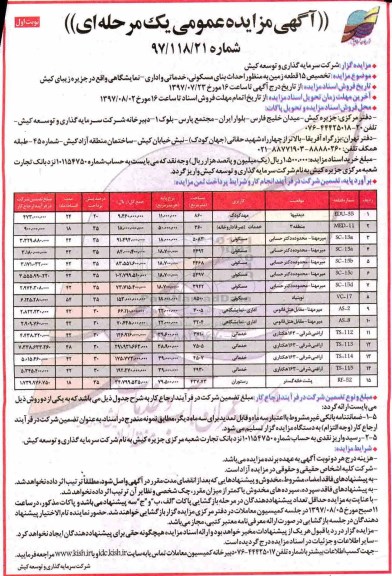 مزایده,مزایده تخصیص 15 قطعه زمین به منظور احداث بنای مسکونی خدماتی اداری 